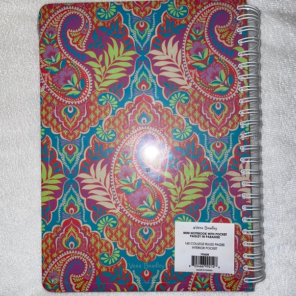New! Vera Bradley Mini Notebook W/Pocket Paisley in Paradise💙🧡160 pages🍃 - Picture 6 of 14